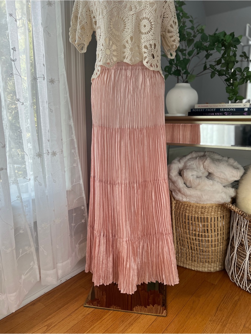 Coldwater Creek Blush Pink Tiered Pleated Maxi Skirt